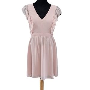 NWT BCBG Rose Smoke Ruffle Sleeveless V Neck Girly Fit & Flare Mini Dress